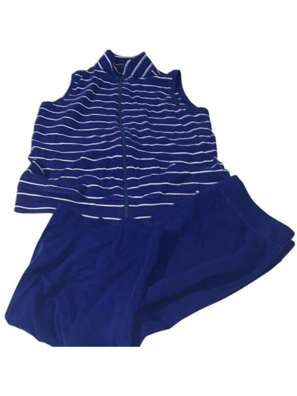 Sleeveless Blue & White Striped Zip-Up Vest And Crop Pants Set
